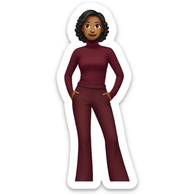Woman wearing a burgundy turtle neck and flared pants sticker