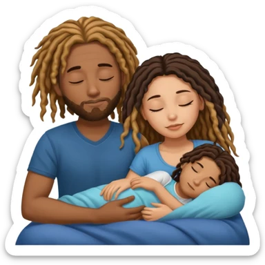 sleeping biracial couple (black male with caramel skin and dreads and hispanic female with fair skin and long brunette hair) with no child sticker