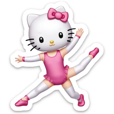 Hello Kitty in a leotard doing a gymnastics walkover sticker