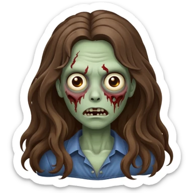 Make a zombie emoji with wavy hair castanho,long hair sticker
