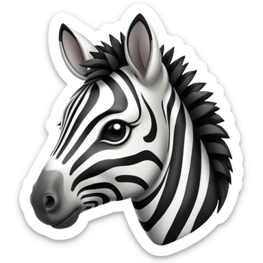 Cinematic Cute Zebra Portrait Emoji, Head tilted playfully and inquisitively, featuring a glossy, intricately striped fur of black and white, a refined, horse-like head with a long snout and alert ears, and round, sparkling eyes filled with curious wonder, Simplified yet irresistibly adorable features, highly detailed, glowing with a warm, friendly glow, high shine, affectionate and spirited, stylized with a touch of savannah whimsy, bright and endearing, soft glowing outline, capturing the essence of a mischievous yet loving zebra that feels like it could prance out of the screen and into your arms! sticker