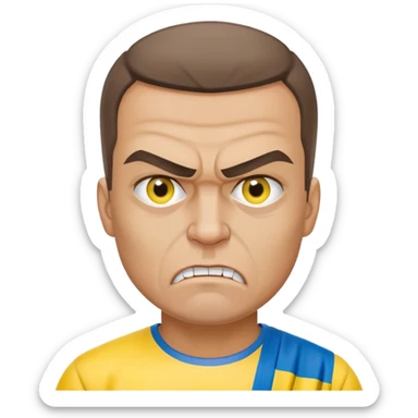 super-realistic angry Ukrainian with ukranian flag sticker