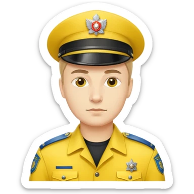 Russian police officer with yellow hat and yellow uniform instead of traditional blue sticker