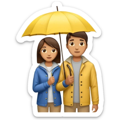 Couple under yellow umbrella, City Rain Scene. sticker