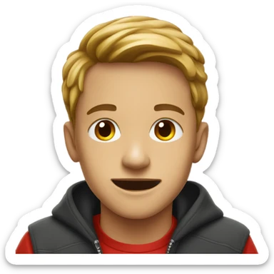 confident boy in red hoodie add snake tongue sticker