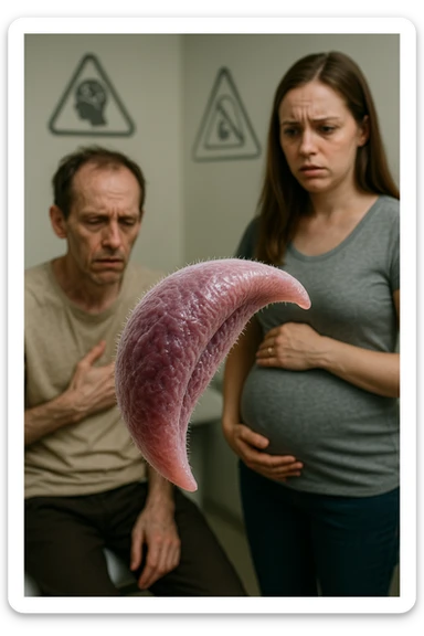 Toxoplasma gondii, infetta uomo immunodepresso e donne incinta. Causando gravi problemi tutto scritto in italiano immagine iperrealistica sticker