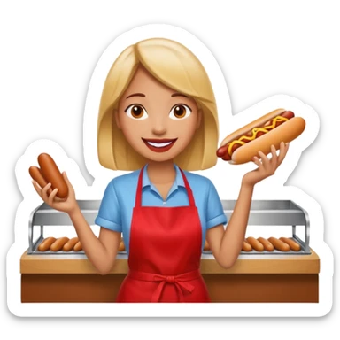 A cheerful woman selling hotdogs sticker