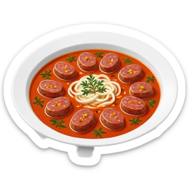 emoji of Rougail saucisse meal. Typical Reunion island meal. Sliced sausage in tomato reduced soup with thym  sticker