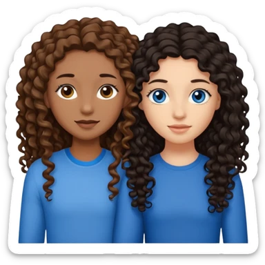 Two best friends .bestie 1: beige skin with brown long hair and blue eye. Bestie 2:mixed race skin with curly black hair and brown eye sticker