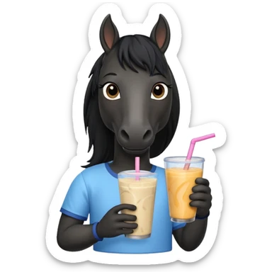 black horse with shirt character holding smoothie sticker