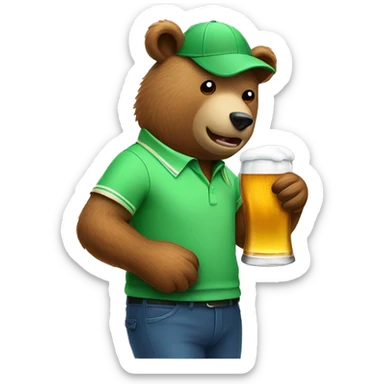Bear drinking beer golfing sticker