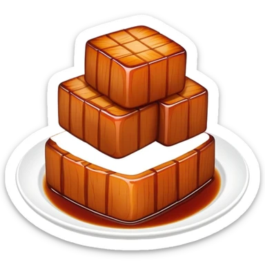 Hangzhou Dongpo Pork braised pork belly cubes, simplified emoji style with bold outlines and bright colors, cartoon style Chinese meat dish sticker