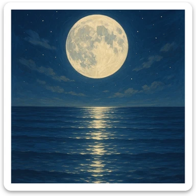 moon reflecting on the sea, beautiful night scene with moonlight shimmering on calm sea water, general illustration style sticker