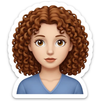 A white woman with brown curly hair and black eyes sticker