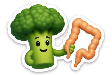 broccoletti stile emoji iphone fluttuano in aria stringendo in mano un pezzo di colon intestinale, iperrealistico 4k sticker