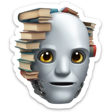 robot head overflowing with books sticker