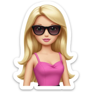 barbie with long blonde hair wear black sun glasses, pink dress sticker