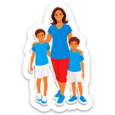 Mom with two boys and a girl sticker