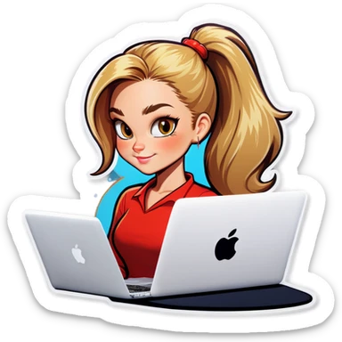 Blonde woman ponytail cat MacBook  sticker
