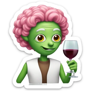 Alien in a wig drinking wine sticker