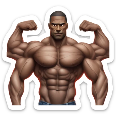 A hyper-muscular man with veins prominently visible across his massive arms and chest, his muscles so enormous that they fill the entire image. his exaggerated physique creates an even more surreal and intense visual. sticker