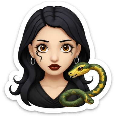 gothic black hair brown eyed brown eyed girl with snake bites and septum piercing  sticker
