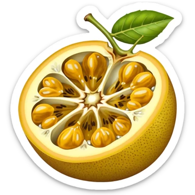 Create an emoji of an open, yellow passion fruit. sticker