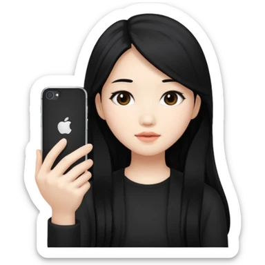 Black long hair white skin Asian girl using iphone16 black sticker