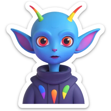 gay EMO alien with expressive features, rainbow accents, dark clothing, vibrant and moody scene conveying LGBTQ+ pride and emo subculture, dark blue background sticker