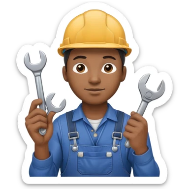 Black male factory worker wearing hard hat and overalls holding wrench sticker