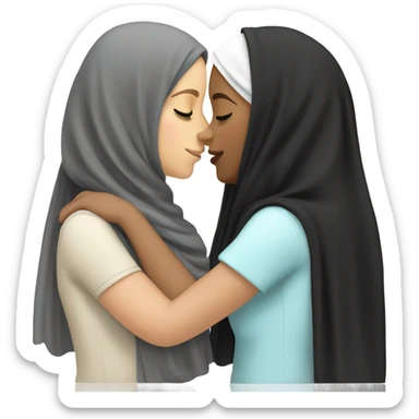 white girl with black hair kissing another white girl with a hijab on her head sticker