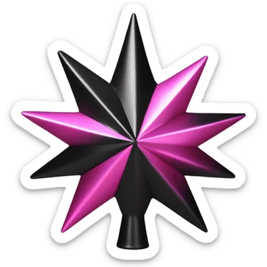 Realistic isolated black and pink metallic star christmas tree topper. sticker