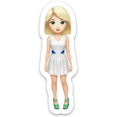 Prince, black hair, body, legst, blue eyes, woman blonde hair, green eyes, sexy white short sleveless dress, shoes sticker