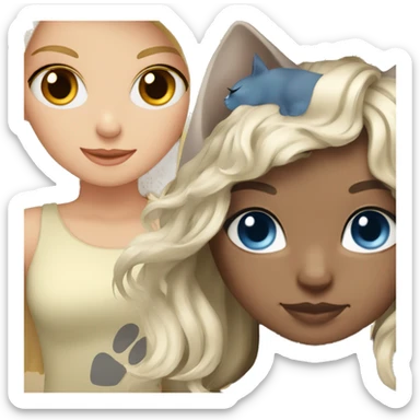 blonde with brown eyes with a gray cat with blue eyes sticker