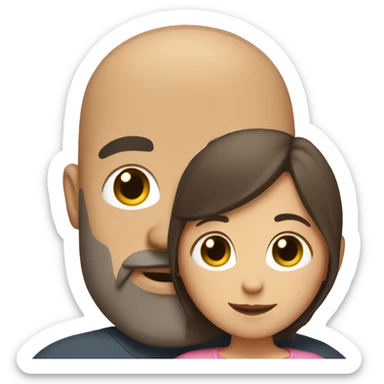 A bald bearded man hugs a girl with medium-length brown hair sticker