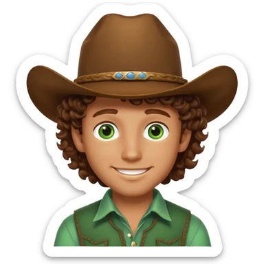 Cowboy boy with curly brown hair green eyes and he is happy  sticker