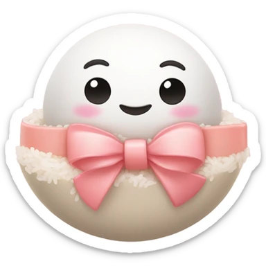 Pink bow rice ball with blush and a lil cute shrimp with a bow sticker