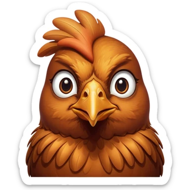 Cinematic Noble Brown Chicken Portrait Emoji, Poised and regal, with a compact, sturdy build and a warm, well-groomed brown plumage, deep-set soulful beady eyes, Simplified yet sharp and sophisticated features, highly detailed, glowing with a soft, dignified glow, high shine, intelligent and earthy, stylized with an air of rustic elegance, focused and attentive, soft glowing outline, capturing the essence of a watchful and confident fowl, so majestic it feels as though it could strut out of the screen with effortless authority! sticker
