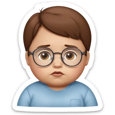 Sad Fat baby with glasses and brown hair sticker