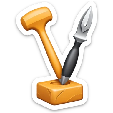 icon for Sculpting with sculpting tools, unfinished sculpture on a textured surface, minimalistic style, clean lines, transparent background. sticker