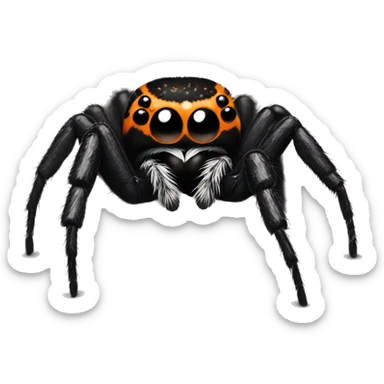 black bold jumping spider with white markings, orange spots on its legs sticker
