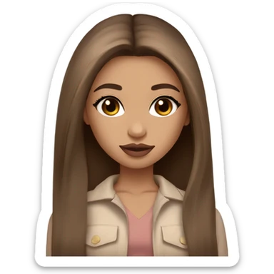 Albania girl, clean girl look, light skin, long eye lashes, pink beige volume lips, brown eyes, long brown ombre straight hair,  sticker