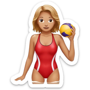 Woman Red onepiece, Background Indoor pool sticker