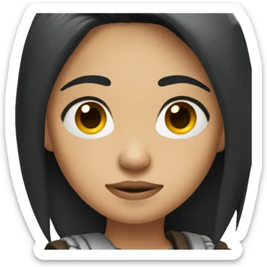 woman with long black hair and light skin, crossing arms with a frown  sticker