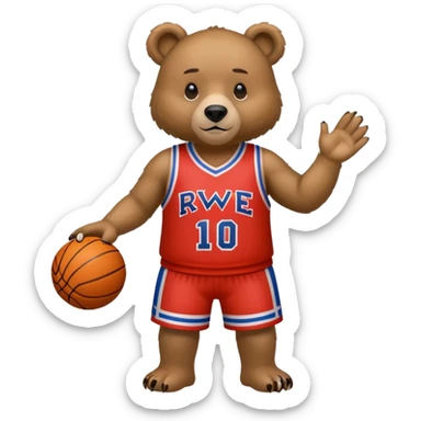 Bear with full body and wearing basketball jersey that says RWE sticker