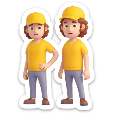 curly character guy cute carpenter in yellow cap sticker