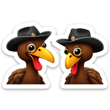 Two turkeys wearing cowboy hats at a bar sticker