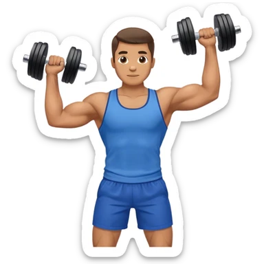 man with blue shorts doing side-lateral raise (T pose) with light dumbbells sticker