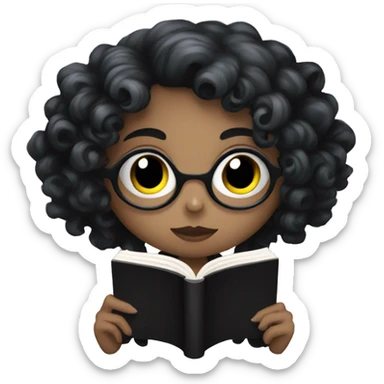 goth girl with curly hair reading a book sticker