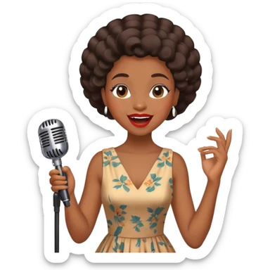 Black jazz singer girl, vintage dress, microphone, joyful expression sticker